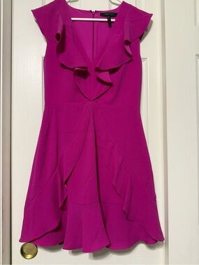 BCBGMaxAzria Fuchsia Ruffle V-Neck Mini Dress
